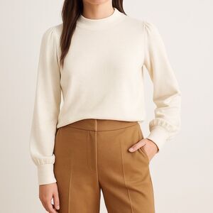 Madewell Puff Sleeve Mock Neck Top Medium Antique Cream Long Sleeve Knit Blouse